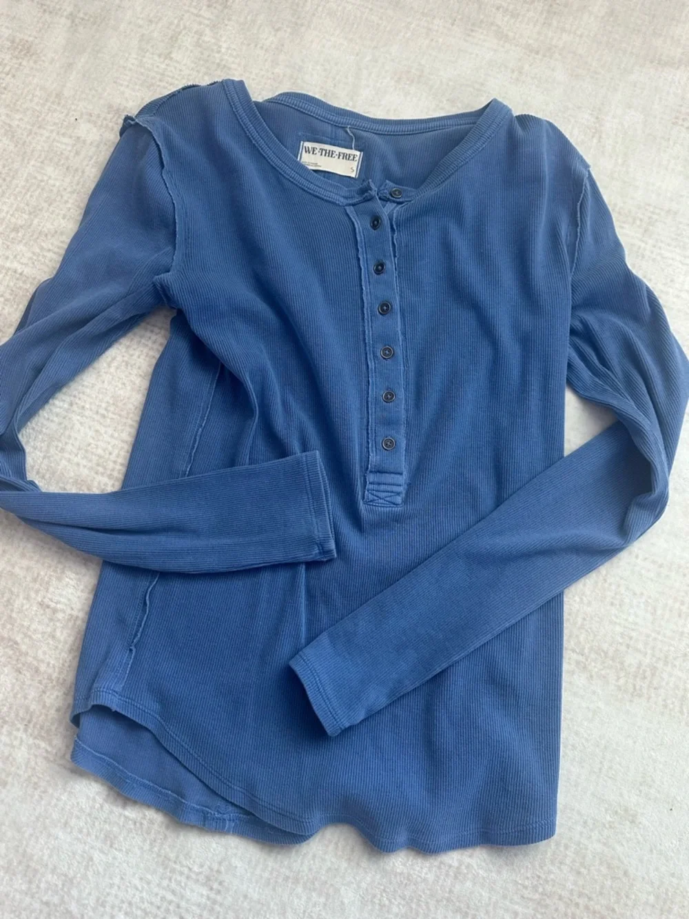 We The Free Long Sleeve Henley Top in Blue - Picture 1 of 4